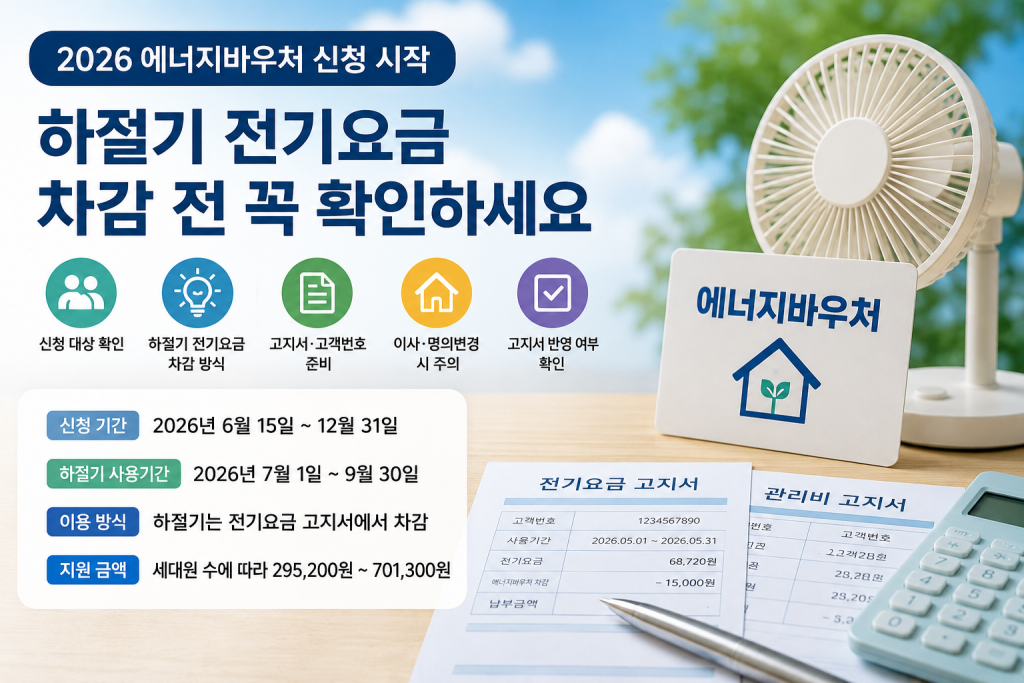 2026 에너지바우처 신청 시작, 하절기 전기요금 차감 전 꼭 확인하세요