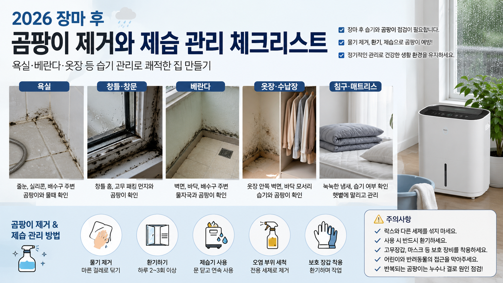 2026 장마 후 곰팡이 제거와 제습 관리 체크리스트