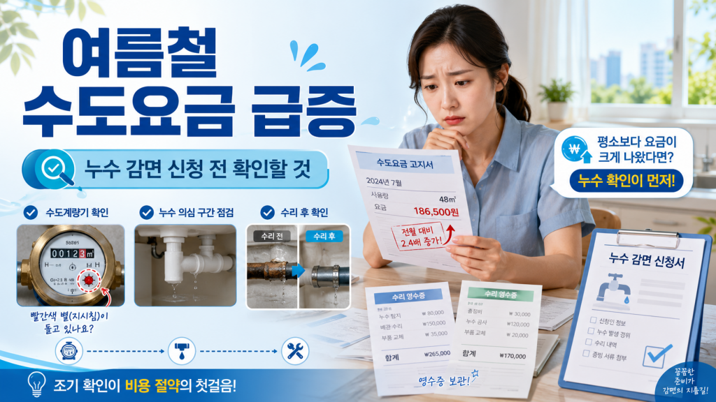 여름철 수도요금 급증, 누수 감면 신청 전 확인할 것
